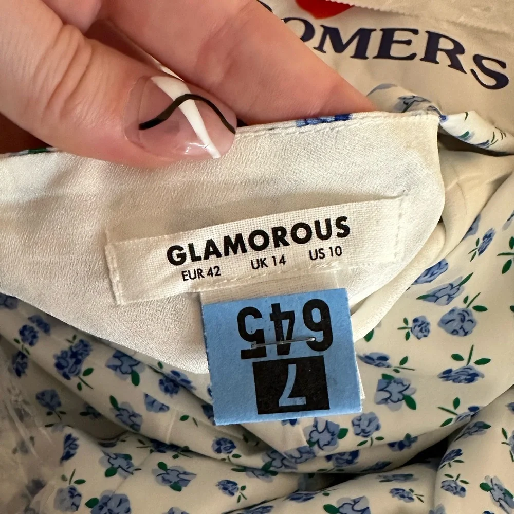 EUC ASOS Glamorous white and blue floral jumpsuit
